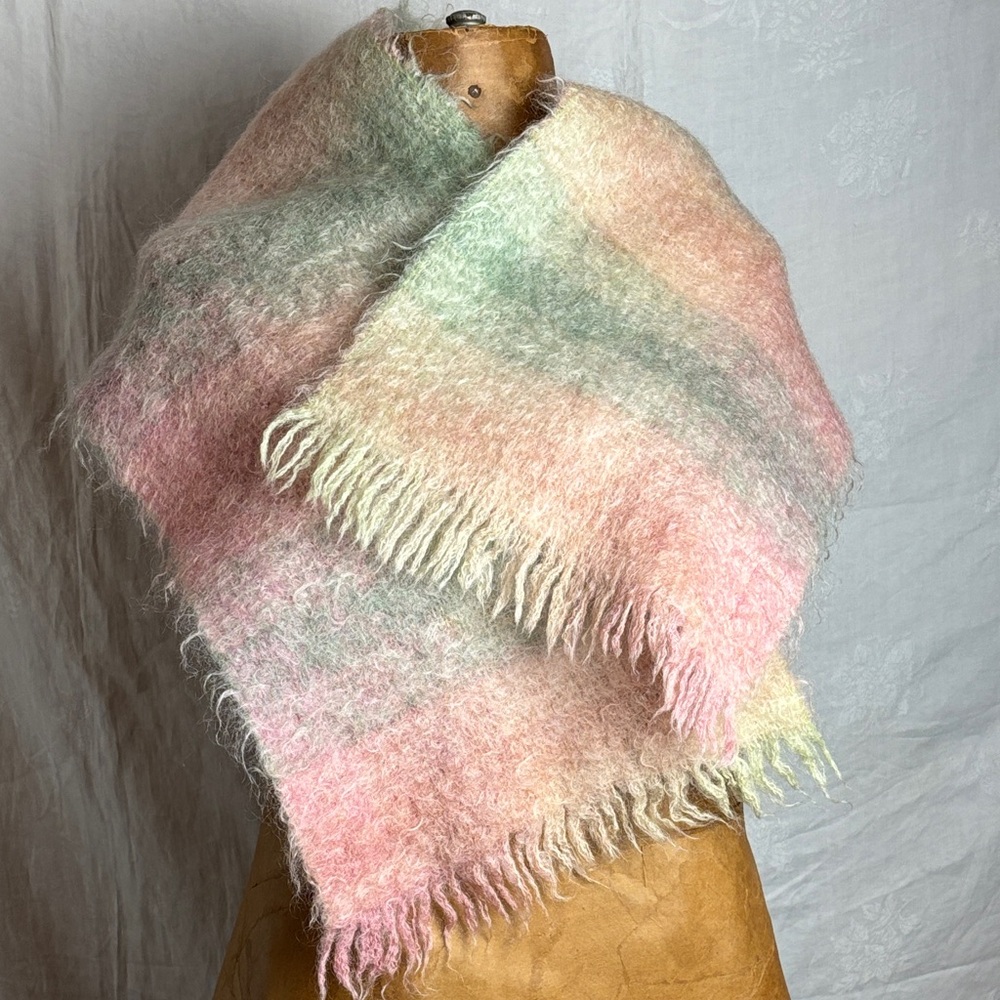 Vntg. Andrew Stewart Woolens 100% Mohair Pastel Scarf